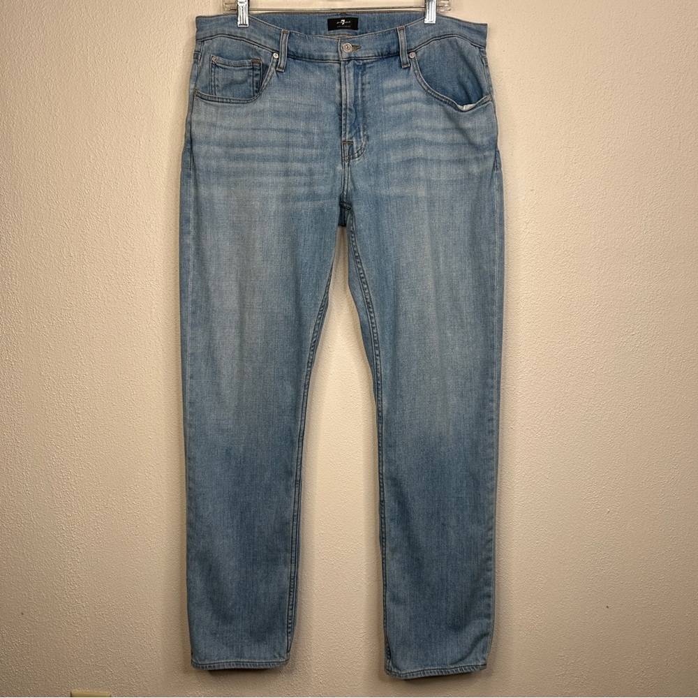 7 for All Mankind the straight jeans mens 36X32 light medium wash denim blue